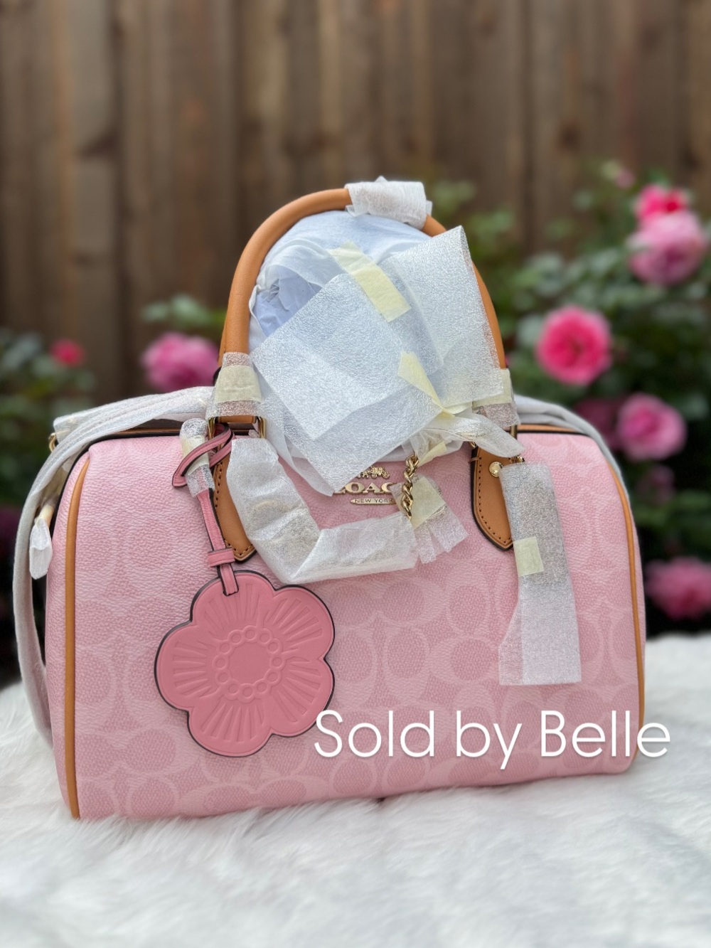 NWT Coach Powder Pink Medium Rowan Signature Canvas With Charms